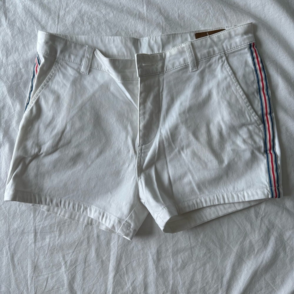 Mens White Shorts with Striped Trim